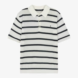 Mayoral Nukutavake-Boys Ivory Striped Cotton Polo Shirt | Childrensalon Outlet