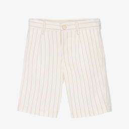 Mayoral-Boys Ivory Striped Linen Shorts | Childrensalon Outlet