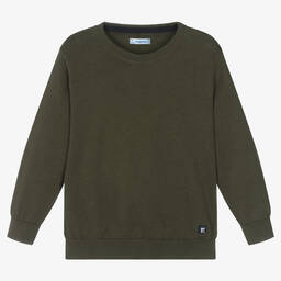 Mayoral-بلوفر قطن محبوك لون أخضر كاكي للأولاد | Childrensalon Outlet