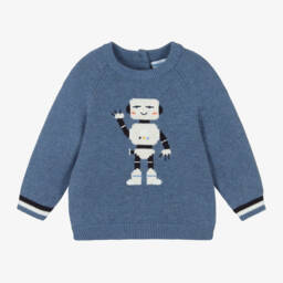 Mayoral-Boys Knit Robot Jumper in Blue | Childrensalon Outlet