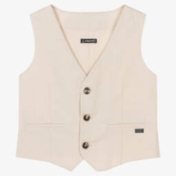 Mayoral-Boys Light Beige Linen Blend Waistcoat | Childrensalon Outlet