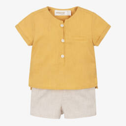 Mayoral Для новорожденных-Льняной комплект горчичного и бежевого цвета для мальчиков | Childrensalon Outlet
