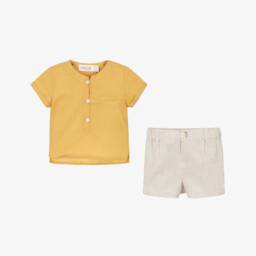 Mayoral Для новорожденных-Льняной комплект горчичного и бежевого цвета для мальчиков | Childrensalon Outlet