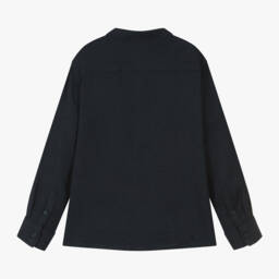Mayoral-Boys Navy Collarless Twill Shirt | Childrensalon Outlet