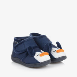 Mayoral-Boys Navy Velour Penguin Booties | Childrensalon Outlet
