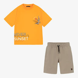 Mayoral-طقم شورت قطن جيرسي لون برتقالي وبني للأولاد | Childrensalon Outlet