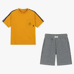 Mayoral-Оранжевая футболка и серые шорты из хлопка | Childrensalon Outlet