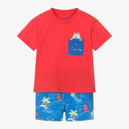 Mayoral-Boys Red & Blue Monster Print Beach Set | Childrensalon Outlet