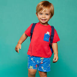Mayoral-Boys Red & Blue Monster Print Beach Set | Childrensalon Outlet