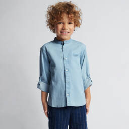 Mayoral-Рубашка из хлопкового шамбре небесного цвета для мальчиков | Childrensalon Outlet