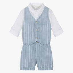 Mayoral Newborn-Boys Striped Blue Cotton Ensemble | Childrensalon Outlet