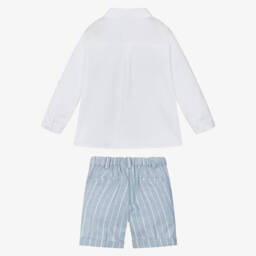 Mayoral Newborn-Boys Striped Blue Cotton Ensemble | Childrensalon Outlet