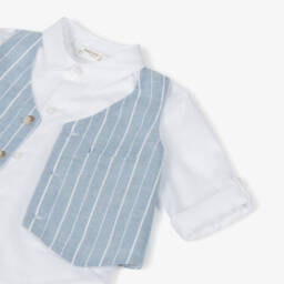 Mayoral Newborn-Boys Striped Blue Cotton Ensemble | Childrensalon Outlet