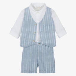 Mayoral Newborn-Boys Striped Blue Cotton Ensemble | Childrensalon Outlet