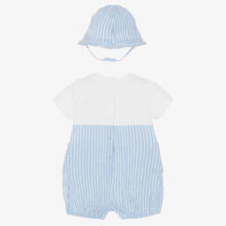 Mayoral Newborn-طقم رومبر مخطط أزرق للأولاد | Childrensalon Outlet