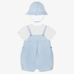 Mayoral Newborn-طقم رومبر مخطط أزرق للأولاد | Childrensalon Outlet