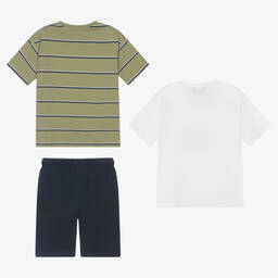 Mayoral-Boys White & Blue Cotton 3 Piece Shorts Set | Childrensalon Outlet