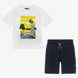 Mayoral-Boys White & Blue Cotton Shorts Set | Childrensalon Outlet