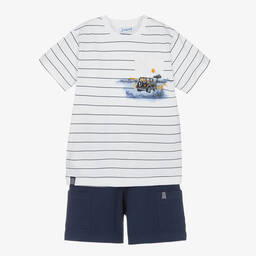 Mayoral-Boys White & Blue Cotton Shorts Set | Childrensalon Outlet