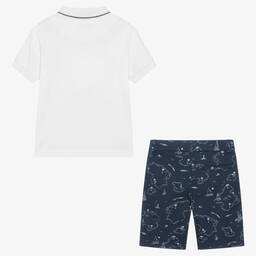 مايورال-طقم شورت قطن لون أبيض وأزرق للأولاد | Childrensalon Outlet