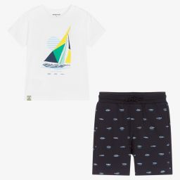 Mayoral-Boys White & Blue Shorts Set | Childrensalon Outlet