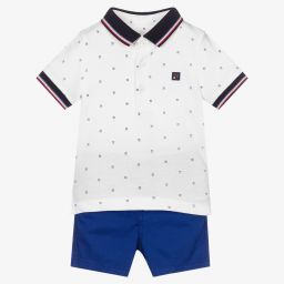 Mayoral-Белая футболка и синие шорты для мальчиков | Childrensalon Outlet
