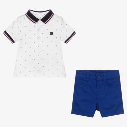 Mayoral-Белая футболка и синие шорты для мальчиков | Childrensalon Outlet