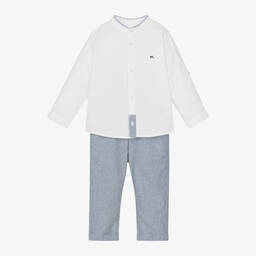 Mayoral-Boys White Cotton & Linen Pinstripe Trouser Set  | Childrensalon Outlet