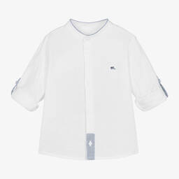 Mayoral-Boys White Cotton & Linen Pinstripe Trouser Set  | Childrensalon Outlet