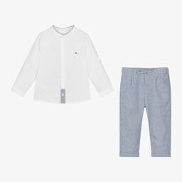 Mayoral-Boys White Cotton & Linen Pinstripe Trouser Set  | Childrensalon Outlet