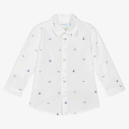 Mayoral-Белая хлопковая рубашка для мальчиков | Childrensalon Outlet