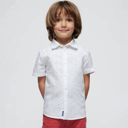 Mayoral-Boys White Patterned Cotton Shirt | Childrensalon Outlet