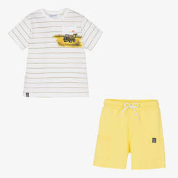 Mayoral-Boys White & Yellow Cotton Shorts Set | Childrensalon Outlet