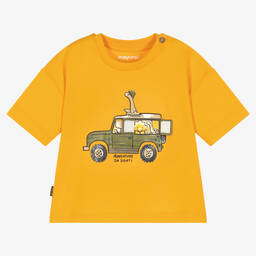 Mayoral-Желтая хлопковая футболка с зеленым рисунком | Childrensalon Outlet