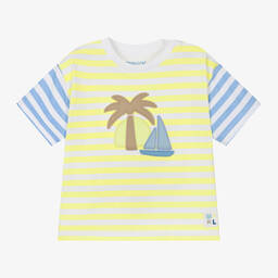 Mayoral-Boys Yellow Striped Cotton T-Shirt | Childrensalon Outlet