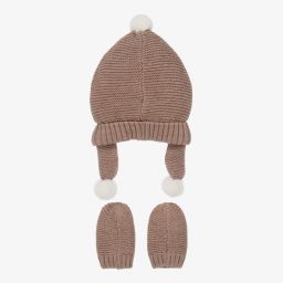 Mayoral Newborn-Brown Knit Hat & Mittens Set  | Childrensalon Outlet