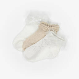 Mayoral-Girls 2-Pack Gold & Ivory Knit Socks | Childrensalon Outlet