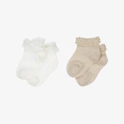 Mayoral-Girls 2-Pack Gold & Ivory Knit Socks | Childrensalon Outlet