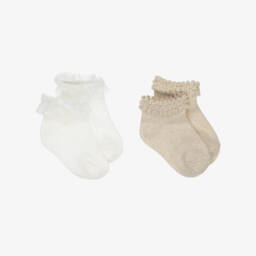 Mayoral-Girls 2-Pack Gold & Ivory Knit Socks | Childrensalon Outlet