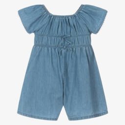 Mayoral-Girls Azure Chambray Romper Delight | Childrensalon Outlet