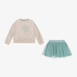 Mayoral-Girls Beige and Green Skirt Set | Childrensalon Outlet