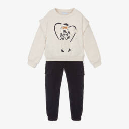 Mayoral-بدلة رياضية قطن لون كحلي وبيج للبنات | Childrensalon Outlet