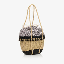 مايورال-حقيبة قش لون بيج وأسود للبنات (32 سم) | Childrensalon Outlet