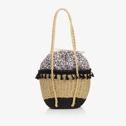 مايورال-حقيبة قش لون بيج وأسود للبنات (32 سم) | Childrensalon Outlet