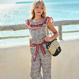 مايورال-حقيبة قش لون بيج وأسود للبنات (32 سم) | Childrensalon Outlet