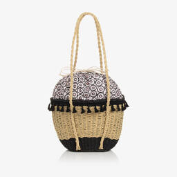 مايورال-حقيبة قش لون بيج وأسود للبنات (32 سم) | Childrensalon Outlet