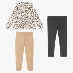 مايورال-بدلة رياضية قطن جيرسي لون بيج وأسود للبنات | Childrensalon Outlet