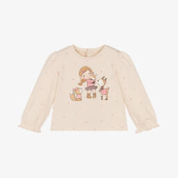 Mayoral-Girls Beige Cotton Jersey Top | Childrensalon Outlet