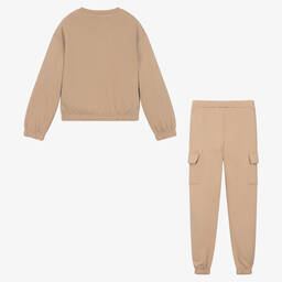 Mayoral-Girls Beige Cotton Jersey Tracksuit | Childrensalon Outlet