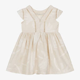 Mayoral-Girls Beige Cotton & Linen Dress | Childrensalon Outlet